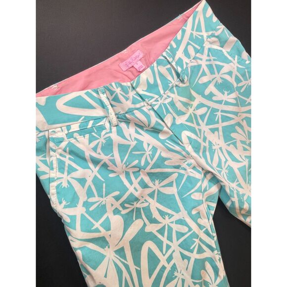 ~ Lilly Pulitzer Sz 4 Dragonfly Pants Aqua Blue Golf Summer Chinos Beachy Preppy - Picture 11 of 16